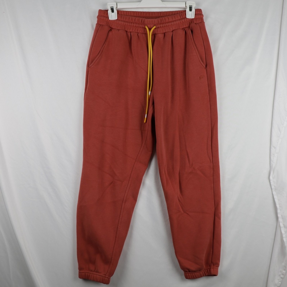 Fabletics Jogger Pants Mens Small Red Rust Yellow Drawstring Athletic Sweatpants